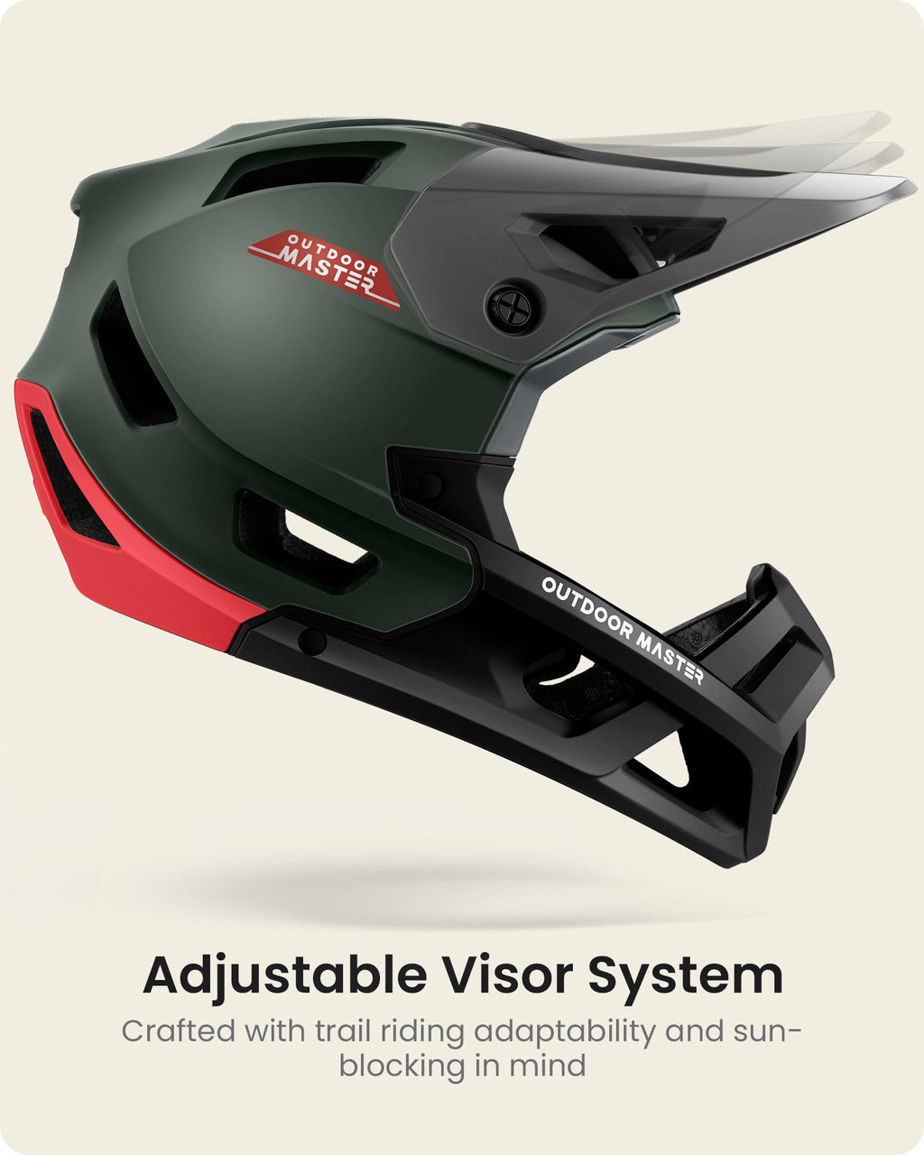 OutdoorMaster Full Face Mountain Bike Helmet for Men & Women-Two Removable Chin Pad Mountain Bike Helmet Grizzly, Ventilation Li