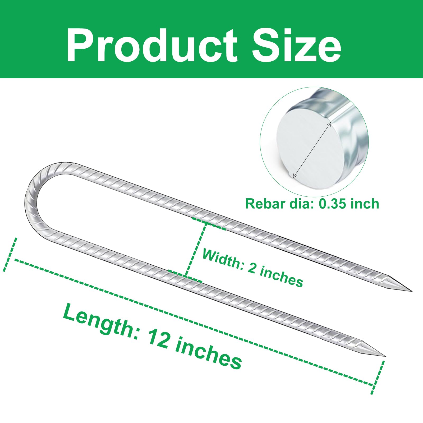 Trampolines Wind Stakes 4 Pack 12 Inch, U Shaped Rebar Stakes Heavy Duty, Safety Ground Anchor Galvanized Steel Wind Stakes For