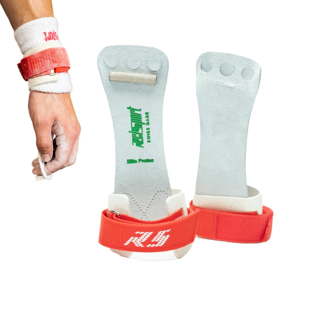 Reisport Mens Protec Elite Hook & Loop High Bar Grips, X-Small, Small, Medium, Large, Men And Boys Gymnastics Training, Triple S