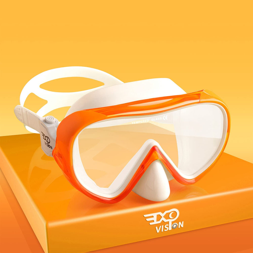 Kids Snorkel Swim Mask, Child Diving Mask Anti-Fog Swim Goggles With Nose Cover For Snorkeling Diving Swimming (Orange)