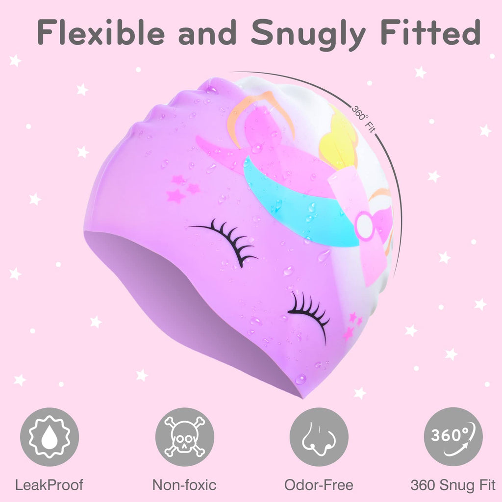 2 Pcs Kids Swim Cap Silicone Swimming Cap For Boys Girls (Age 3-12) Cover Ears Waterproof Bathing Cap Keep Hair Dry Swimming Hat