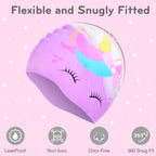 2 Pcs Kids Swim Cap Silicone Swimming Cap For Boys Girls (Age 3-12) Cover Ears Waterproof Bathing Cap Keep Hair Dry Swimming Hat