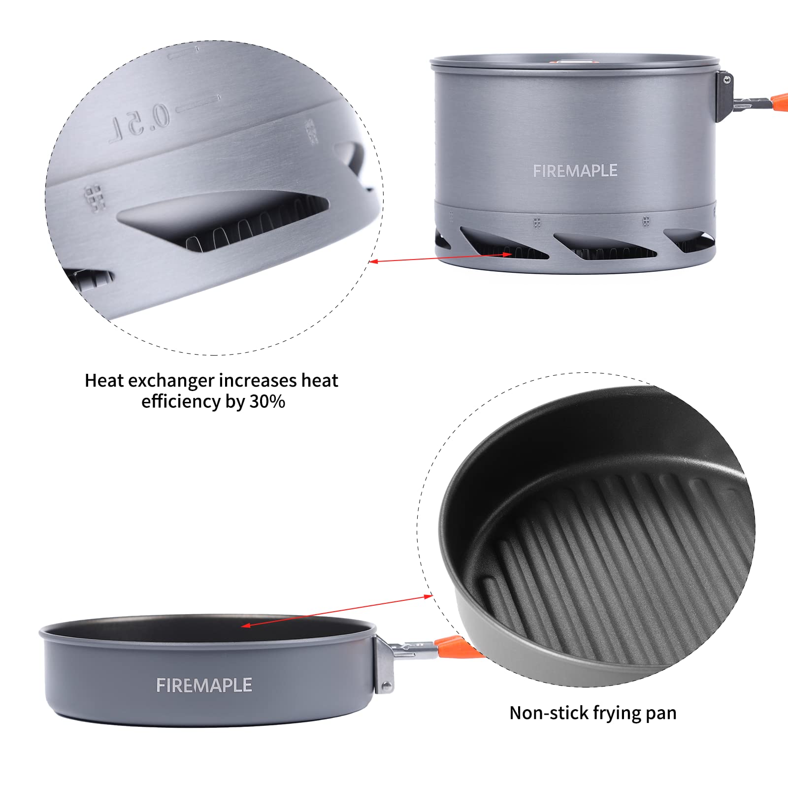 Fire-Maple Feast Heat Exchanger Set | Compact Camping Cooking Set | Nested Design | Contain With A Pot, Kettle And Non-Stick Fry