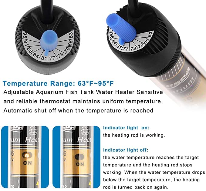 Freesea 50 Watt Aquarium Submersible Betta Heater With Aquarium Submersible Thermometer