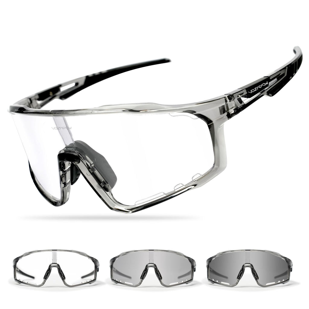 Vozapow Photochromic Cycling Glasses For Men Women, Uv Protection Tr90 Frame Sports Sunglasses For Mtb, Riding, Running, Fishing