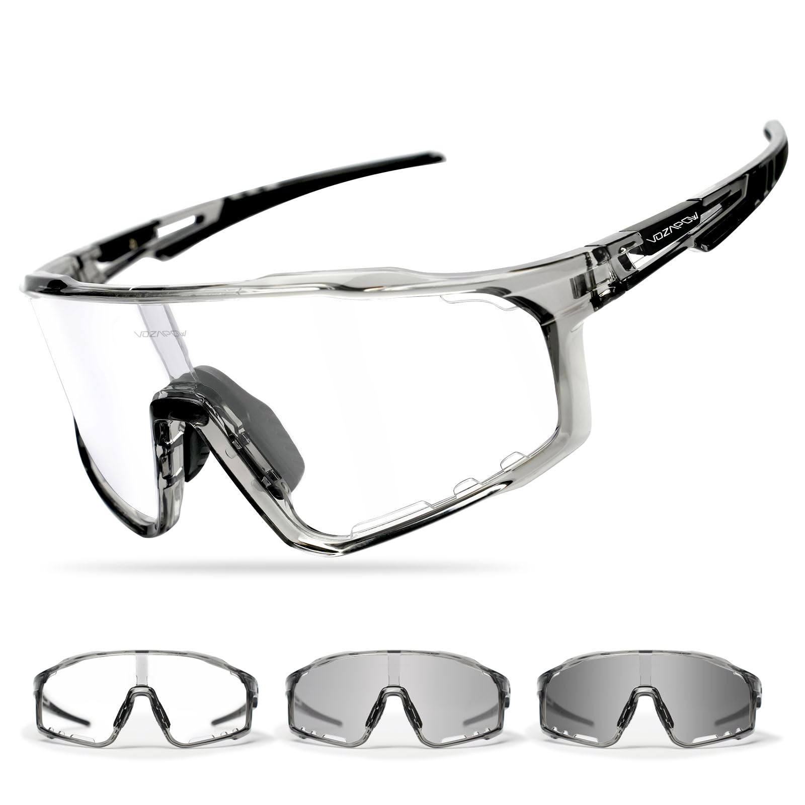 Vozapow Photochromic Cycling Glasses For Men Women, Uv Protection Tr90 Frame Sports Sunglasses For Mtb, Riding, Running, Fishing