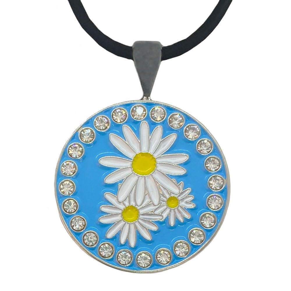 Giggle Golf Bling Golf Ball Marker With A Magnetic Pendant Necklace For Women (Daisies)