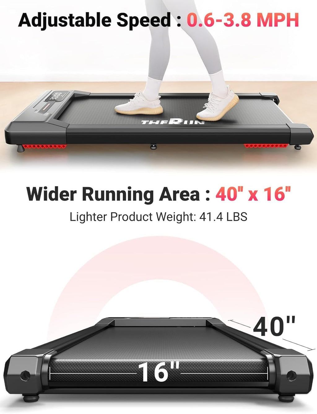Therun Walking Pad, 2.5 Hp Under Desk Treadmill With Remote Control For Walking And Jogging, 265Lbs Capacity Widen Running Belt