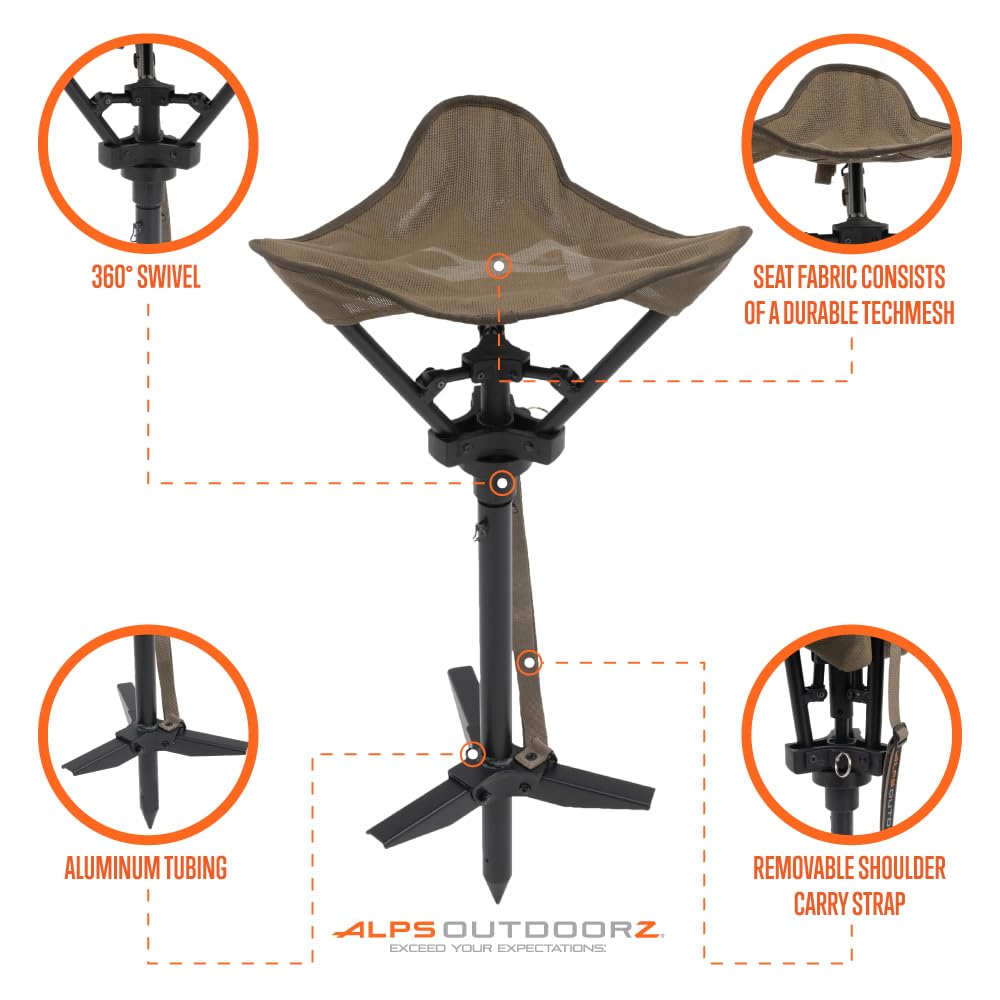 Alps Outdoorz Mesh Wetland Seat - Lightweight Hunting Chair With 360 Swivel, Aluminum Tubing, Adjustable Height, And Removable S
