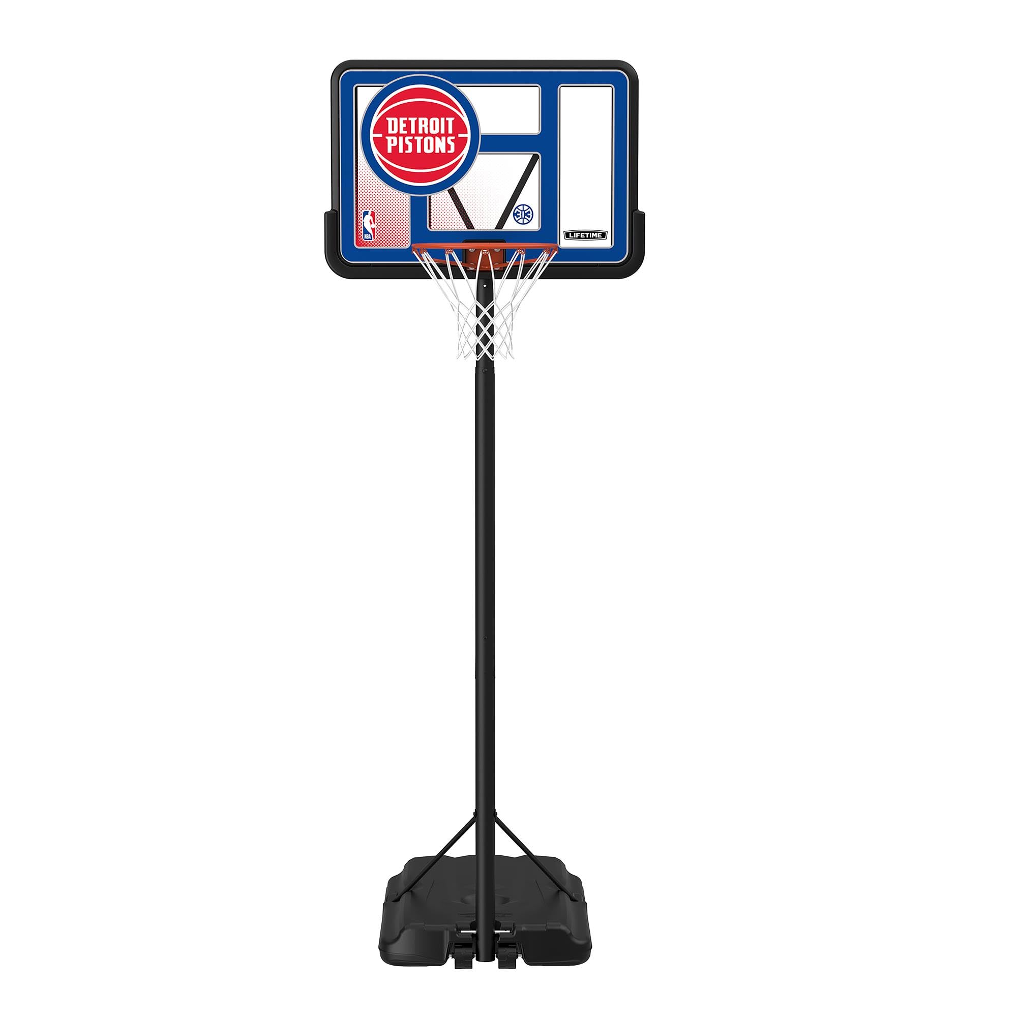 Lifetime NBA Detroit Pistons Portable Basketball Hoop, Adjustable Height 7.5-10 Ft, 44 Inch Shatterproof Fusion Backboard, Base 