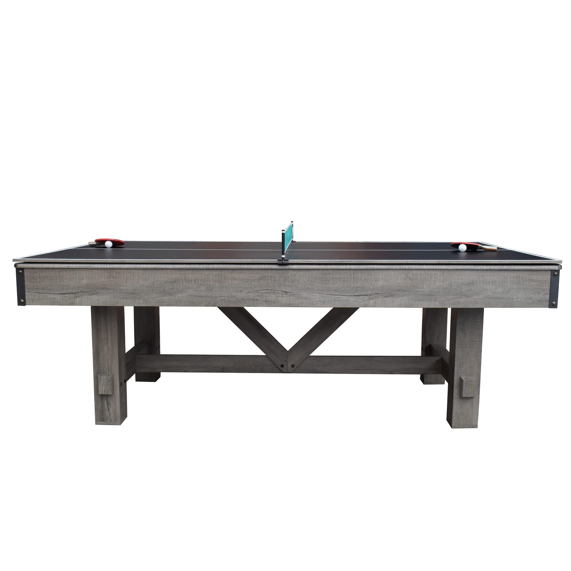Hathaway Logan 7-Ft Pool Table Combo Set With Benches - Rustic Gray With Blue Felt, Barnwood