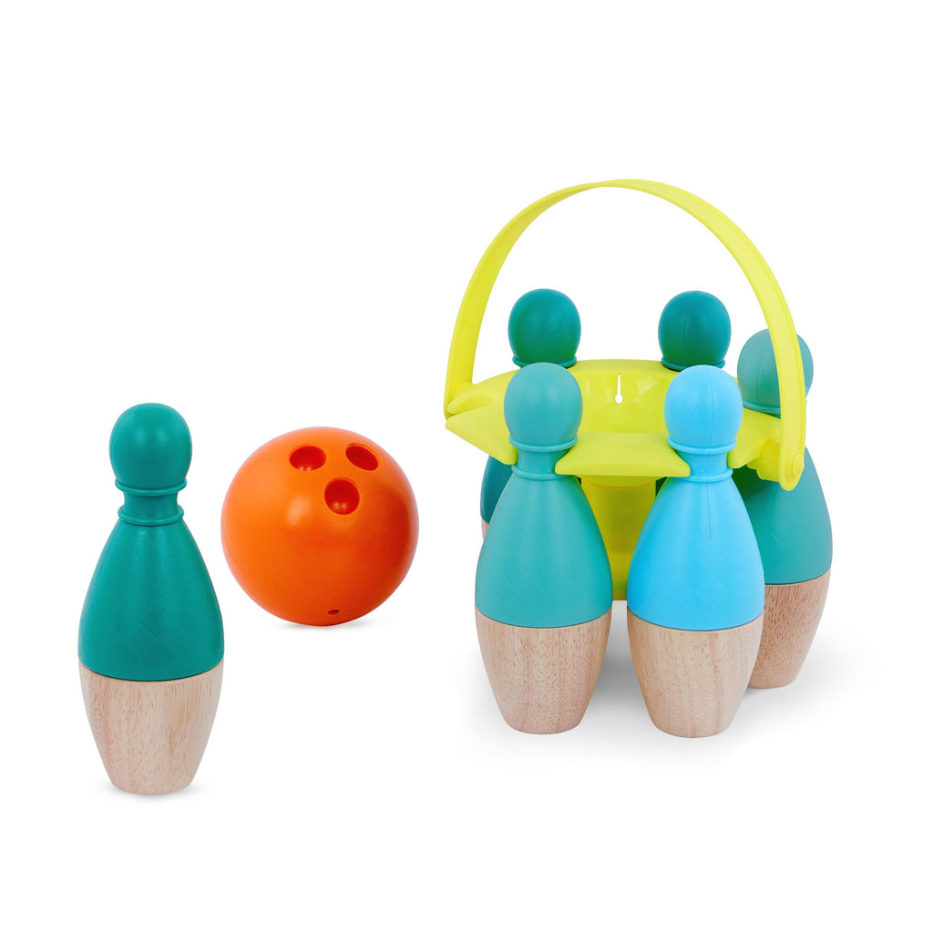 B. Toys - Kids Bowling Set - 6 Pin & Ball - Wooden Pins & Carry Caddy - Family Activities & Games - 2 Years -