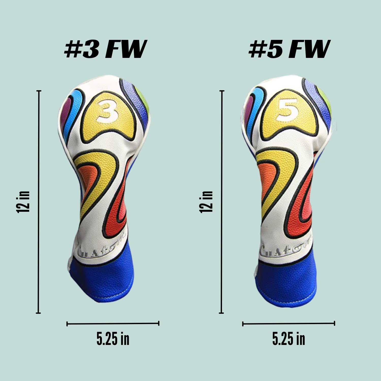 Majek Retro Golf Headcover Limited Edition Vintage Leather Style Psychedelic Colorful Groovy Custom Design #3 & 5 Fairway Wood H