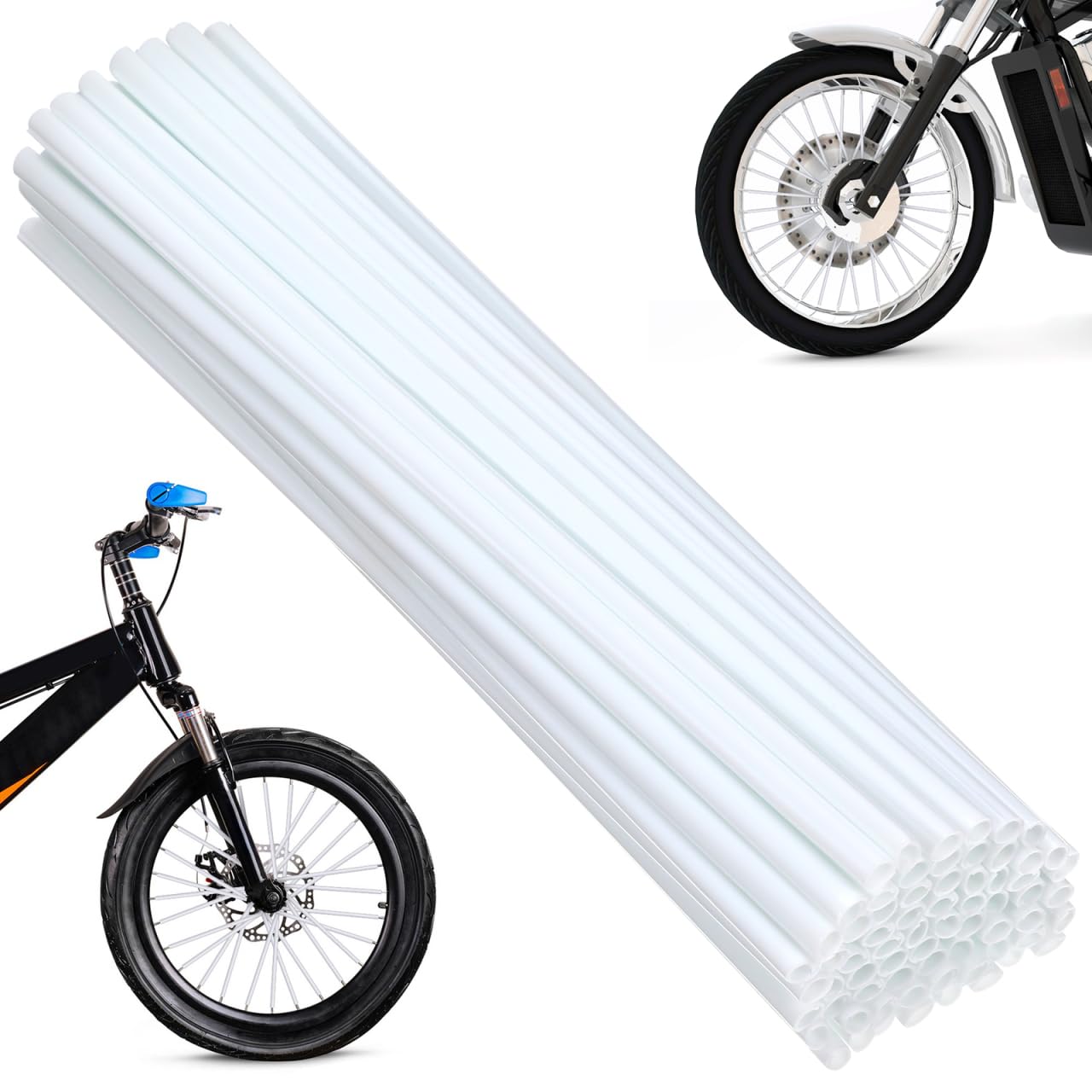 Totority White Motorcycle Spoke Covers 72pcs Reflective Protective Wraps Dirt-Resistant Bike Rim Protectors for Mountain & Road 