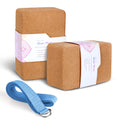 ARLTB Cork Yoga Blocks 2 Pack with Yoga Strap Set 9x6x4