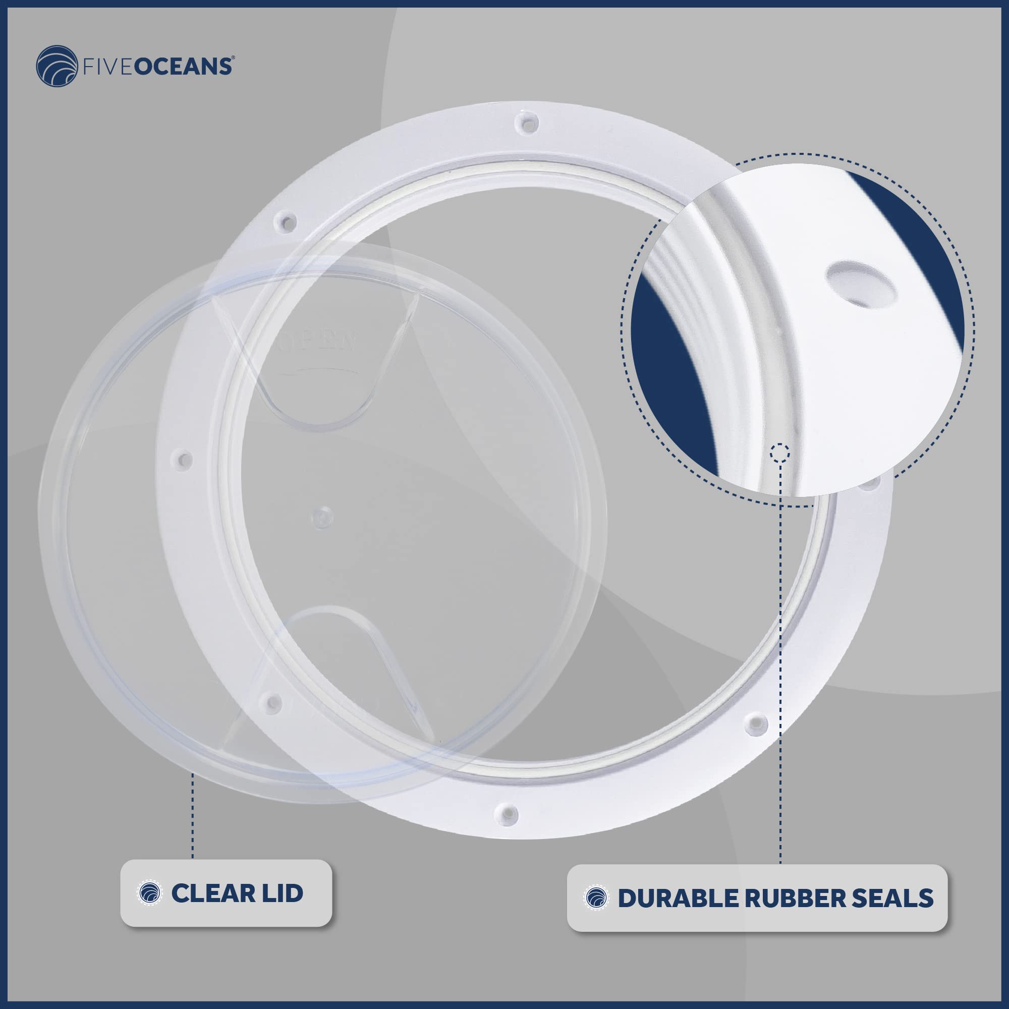 Five Oceans 8'' Boat Hatch, Marine Round Inspection Deck Plate Hatch With Detachable Clear Lid, Uv-Resistant Abs White Plastic,