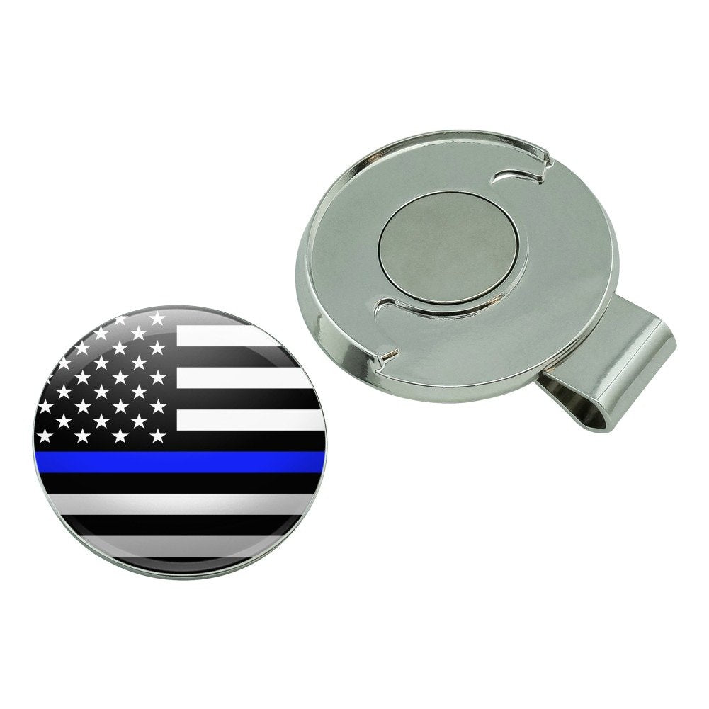 Graphics & More Thin Blue Line American Flag Golf Hat Clip With Magnetic Ball Marker
