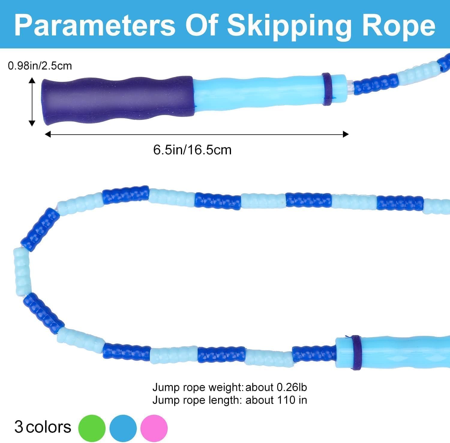 Grawun Jump Rope For Kids,6 Pack Jump Rope,Adjustable Soft Beaded Kids Jump Rope,Tangle-Free Segmented Soft Beaded Skipping Rope