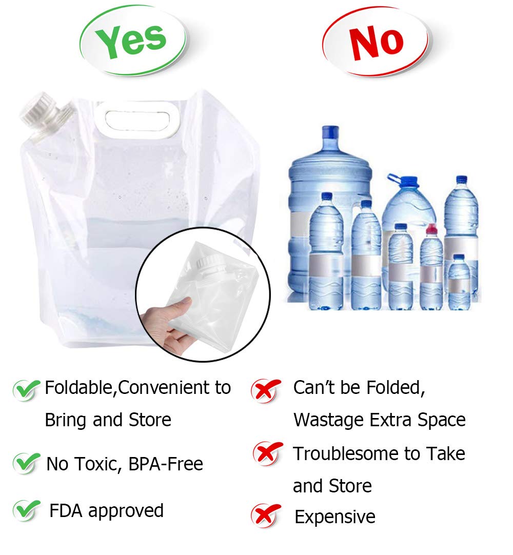 Supant 5L+10L/4Gal Litres Collapsible Water Jug Container, Freezable, Bpa Free Plastic Water Carrier Tank, Outdoor Folding Water