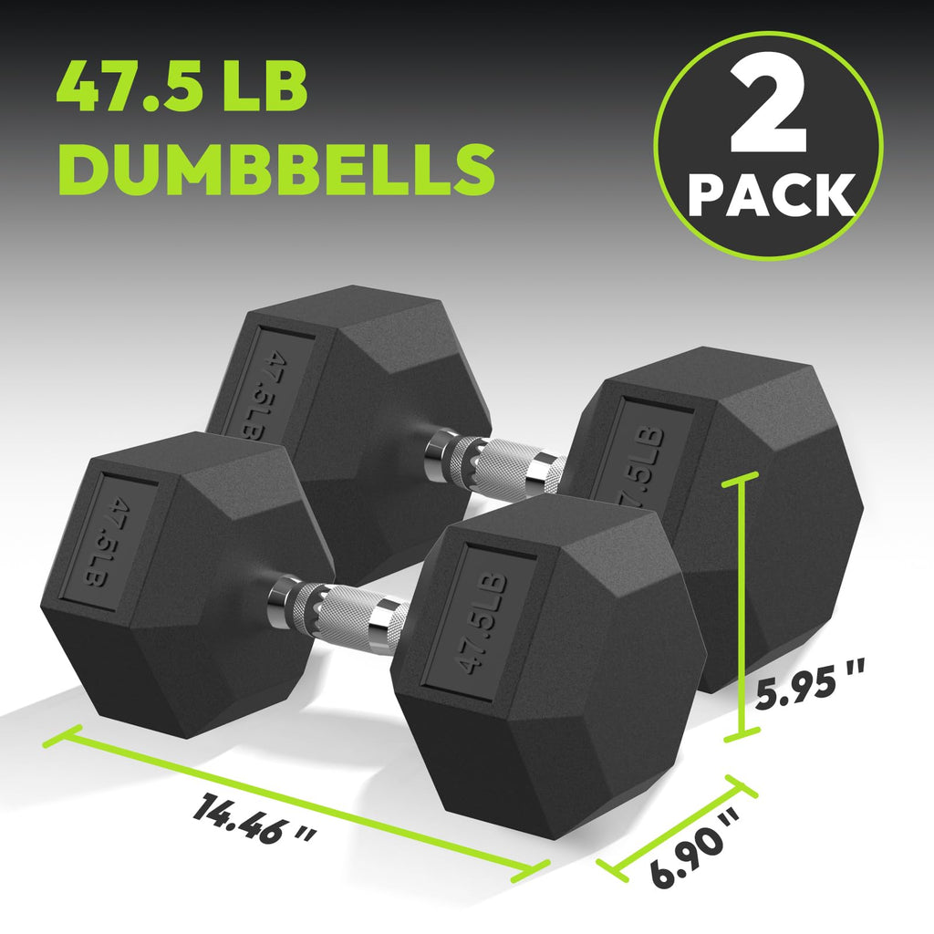 Hex Dumbbell Rubber Encased Dumbbell Strength Training Hex Dumbbell, Hand Weight For Workout & Exercise/Pair Of 47.5Lb