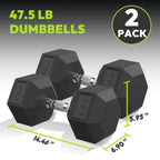Hex Dumbbell Rubber Encased Dumbbell Strength Training Hex Dumbbell, Hand Weight For Workout & Exercise/Pair Of 47.5Lb
