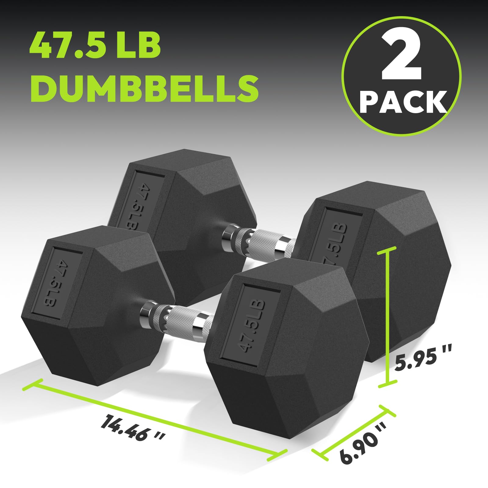 Hex Dumbbell Rubber Encased Dumbbell Strength Training Hex Dumbbell, Hand Weight For Workout & Exercise/Pair Of 47.5Lb