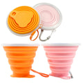 Litoexpe 2 Pack Silicone Collapsible Travel Cup Portable Folding Camping Cup Sets With Lids, Pink & Orange