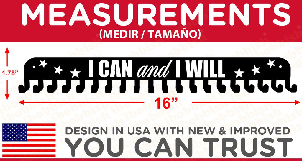 Ibobbish I Can & I Will Sports Marathon Medal Display Hanger Holder Racks Frame In Matt Black Surface Wall Mount Over 40 Medals