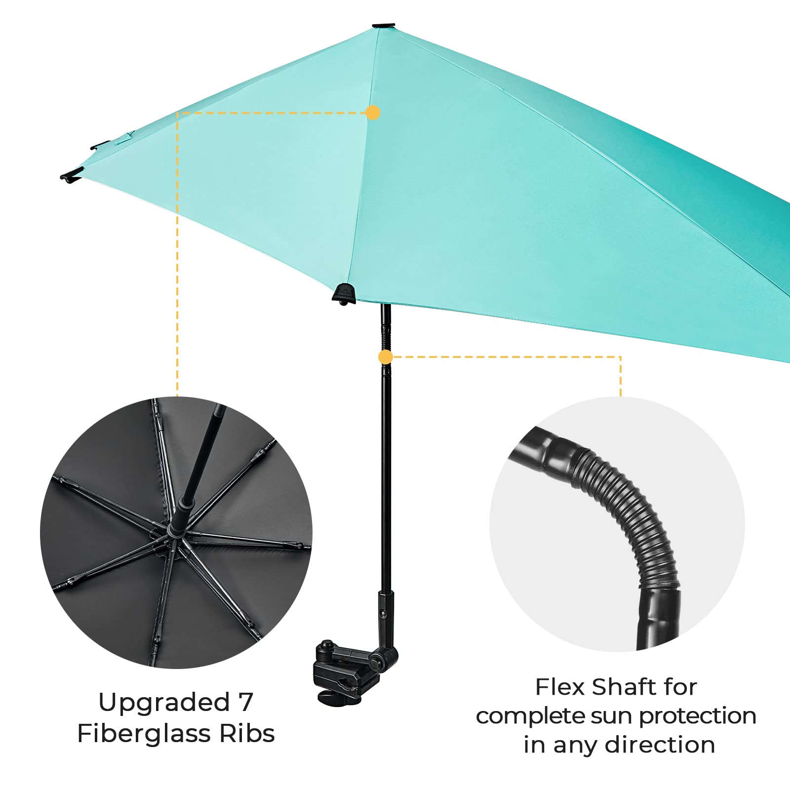 G4Free Adjustable Beach Umbrella Xl With Universal Clamp Shaft For Chair, Golf Cart, Stroller, Bleacher, Patio (Lake Blue)