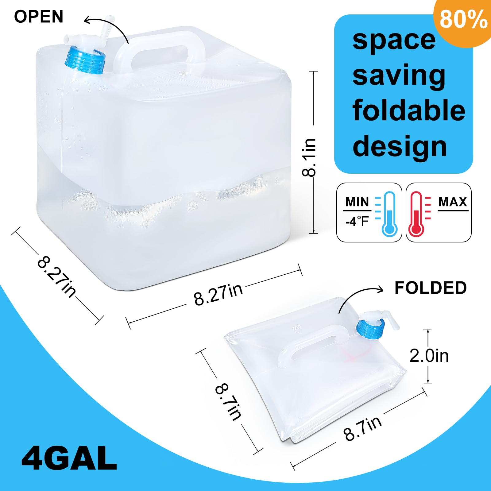 Umetass 4 Gallon Water Storage Cube Bpa Free Collapsible Water Container With Spigot, Camping Water Storage Carrier Jug For Outd