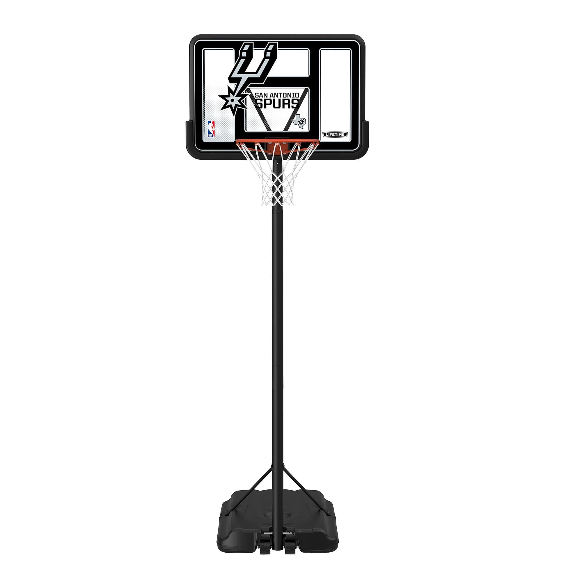 Lifetime NBA San Antonio Spurs Portable Basketball Hoop, Adjustable Height 7.5-10 Ft, 44 Inch Shatterproof Fusion Backboard, Bas