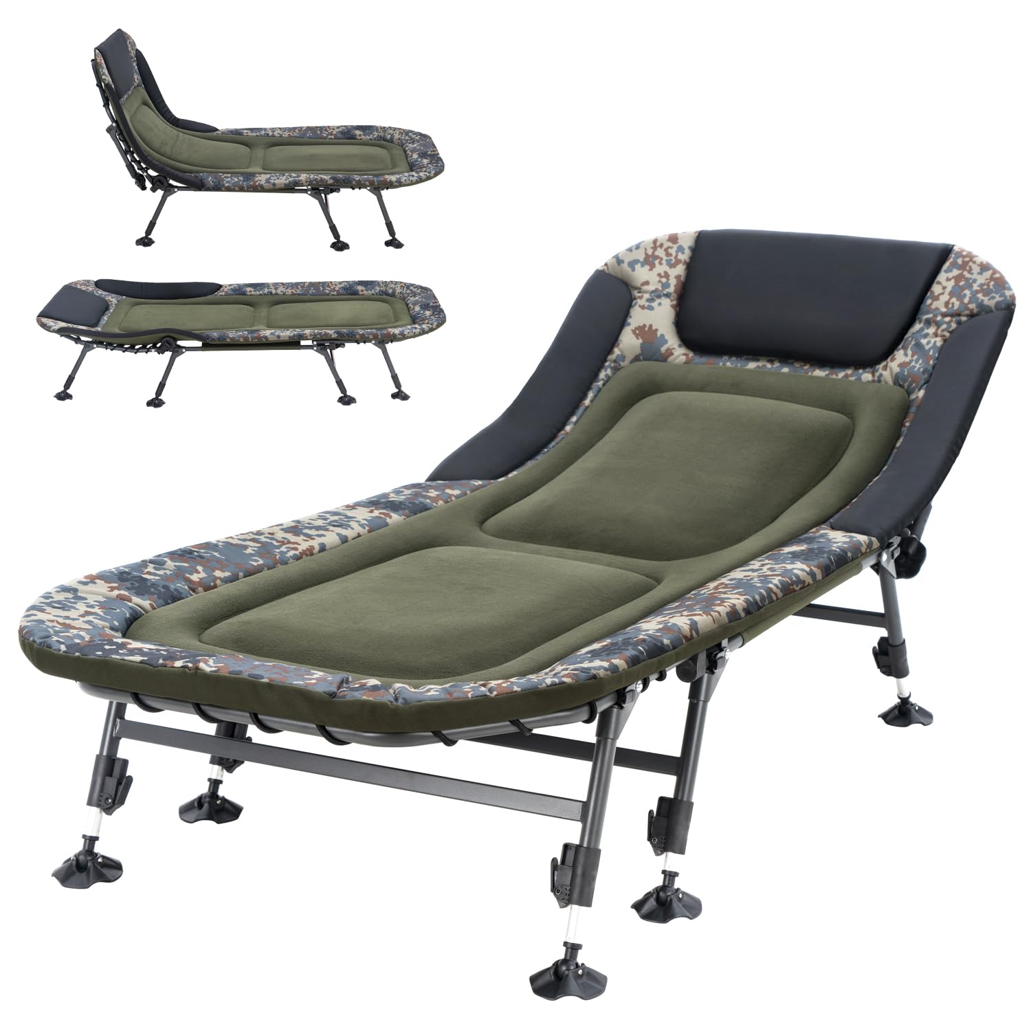 Campnacht Folding Camping Cot With Mattress For Adults, Heavy Duty Military Bed With Carry Bag, 180? Adjustable Reclining Outdoo