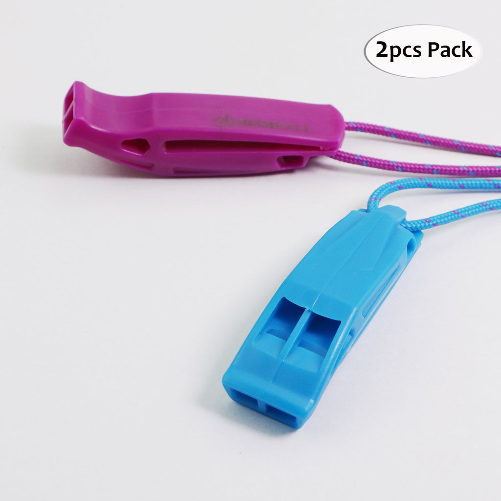 Heimdall Emergency Survival Whistle With Lanyard (2 Pack) For Safety Boating Camping Hiking Hunting Rescue Signaling (Blue, Purp