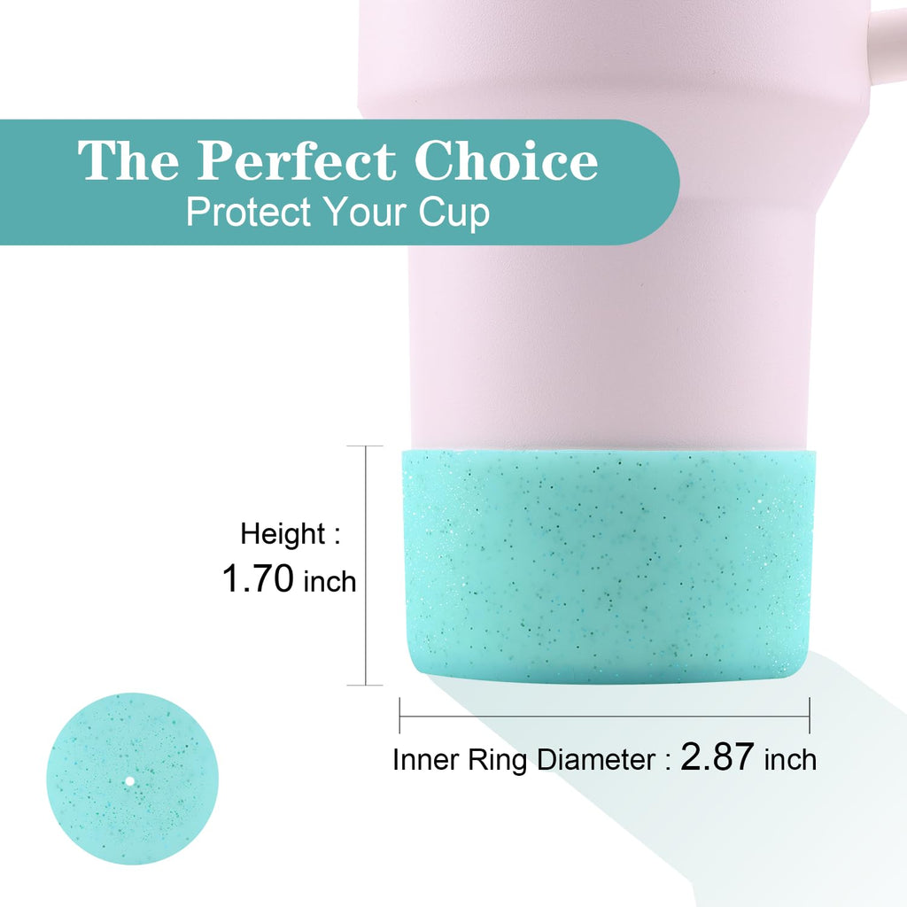 Worbss 2 Pack Aqua Glitter Silicone Boot Sleeve For Stanley Cup 40Oz Accessories For Hydro Flask 18-24Oz And More Wide Mouth Wat