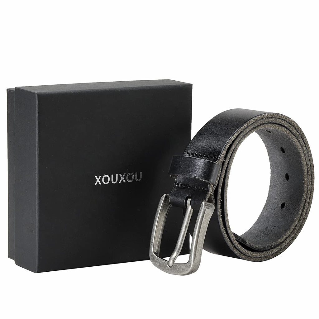 Xouxou Mens Casual Leather Jeans Belts Classic Work Business Dress Belt With Prong Buckle For Men (Full Grain Leatherblack (F316