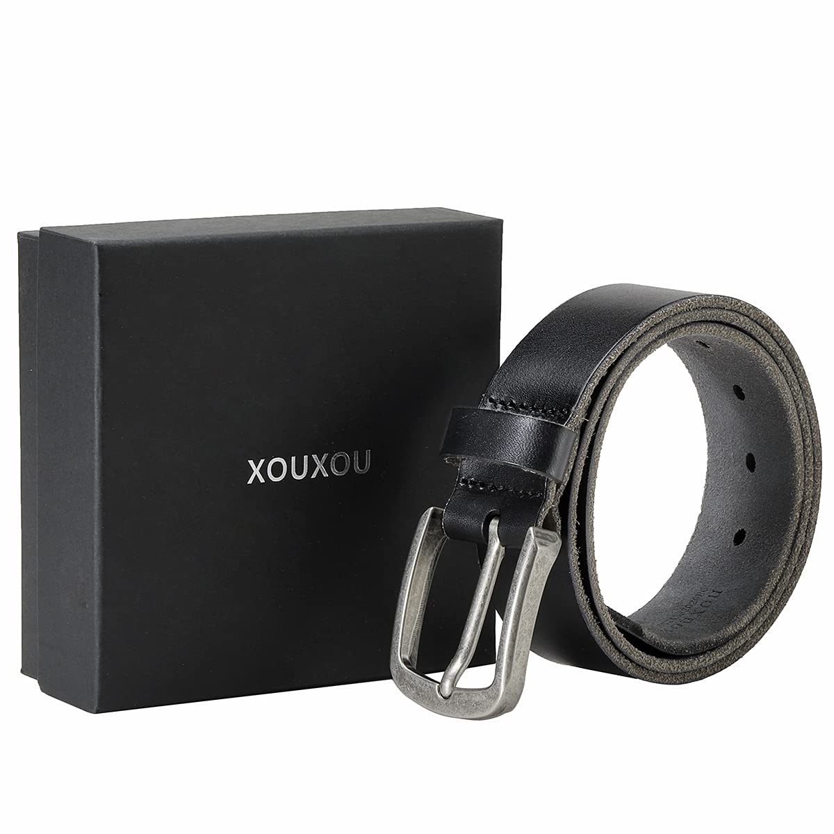 Xouxou Mens Casual Leather Jeans Belts Classic Work Business Dress Belt With Prong Buckle For Men (Full Grain Leatherblack (F316