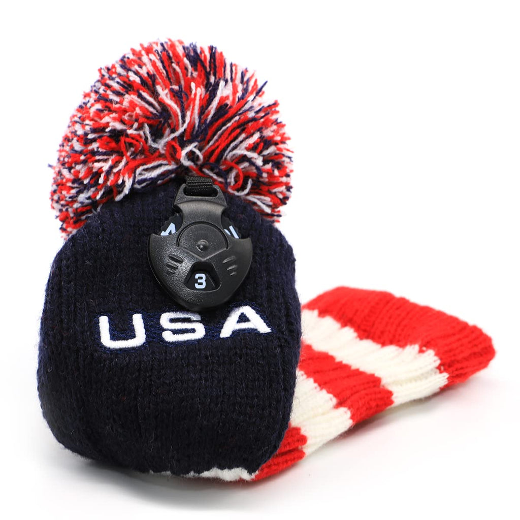 Golf 4 Hybrid Head Cover Headcover Knit Knitted Pom Pom Usa Rescue Hybrids Utility Ut Club Headcover For Hybrids With Adjustable