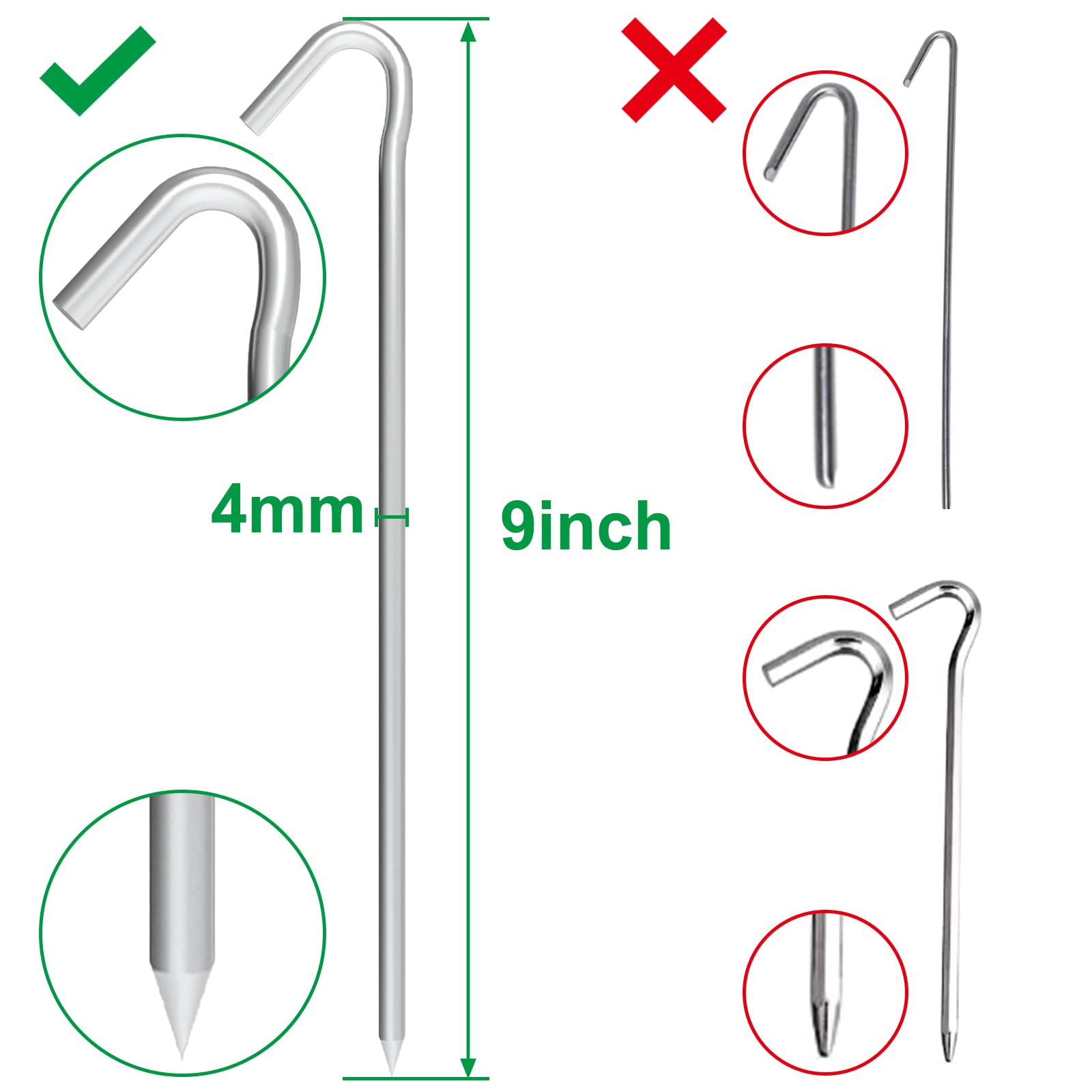9 Inch Tent Stake Yard Inflatable Stakes Metal Tent Pegs Heavy Duty Ground Stake Fence Hooks Camping Spikes For Canopies, Tarp A