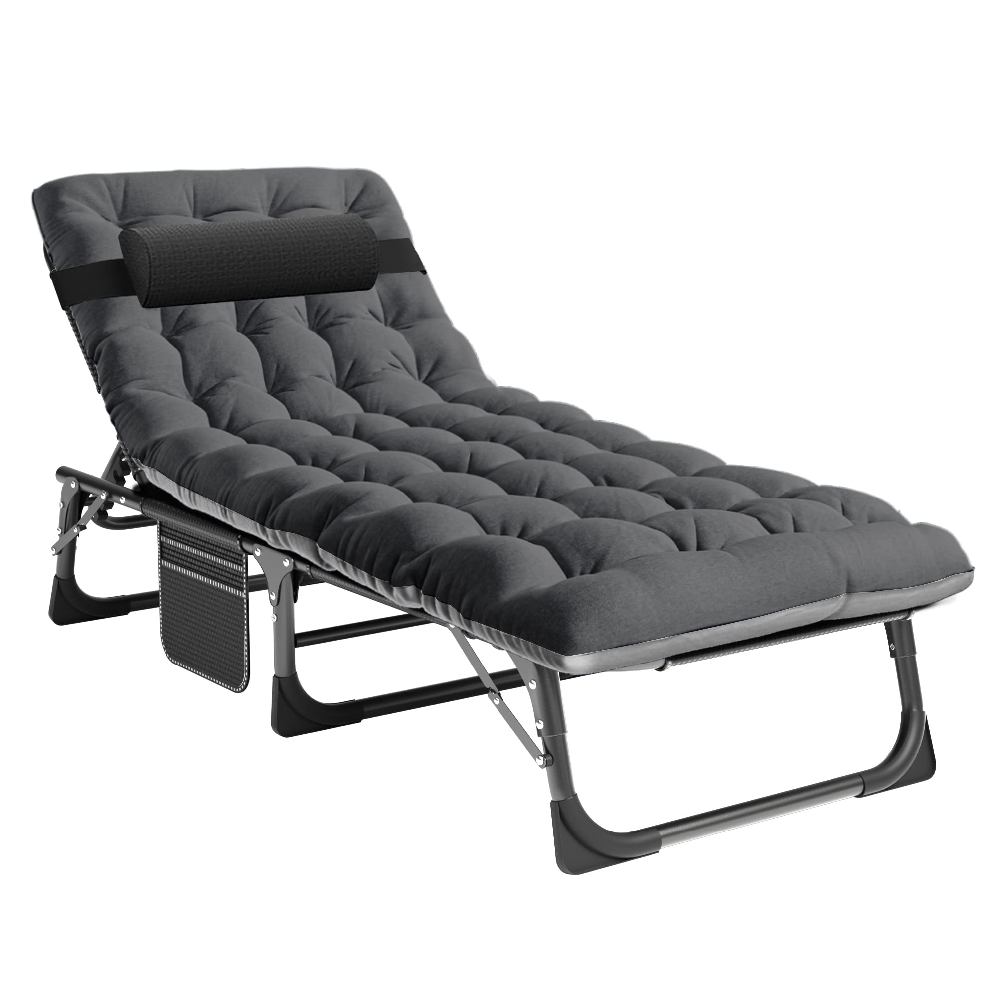 Lilypelle Portable Folding Cot Bed, Adjustable 6-Position Adults Reclining Chaise With Pillow, Outdoor Portable Lounge Chair Sle