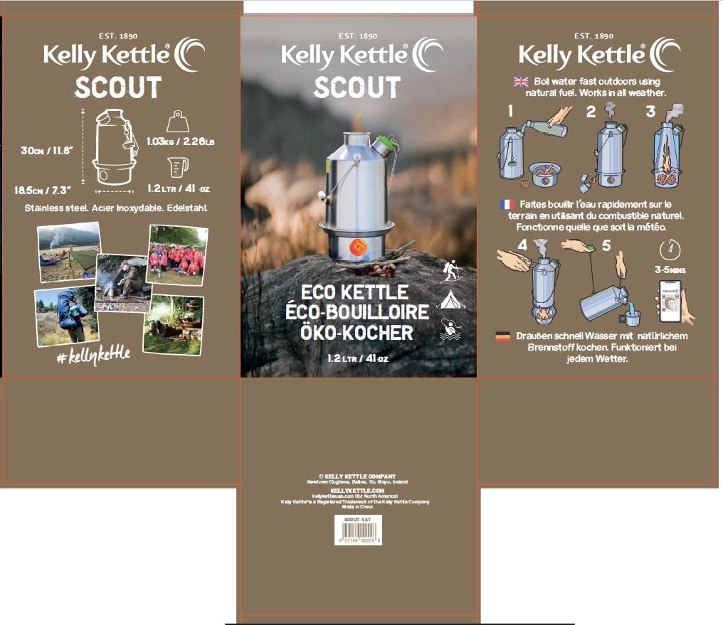 Kelly Kettle Camp Stove Stainless Steel - Boils Water Within Minutes, Uses Natural Fuel, And Enables You To Rehydrate Food Or Co