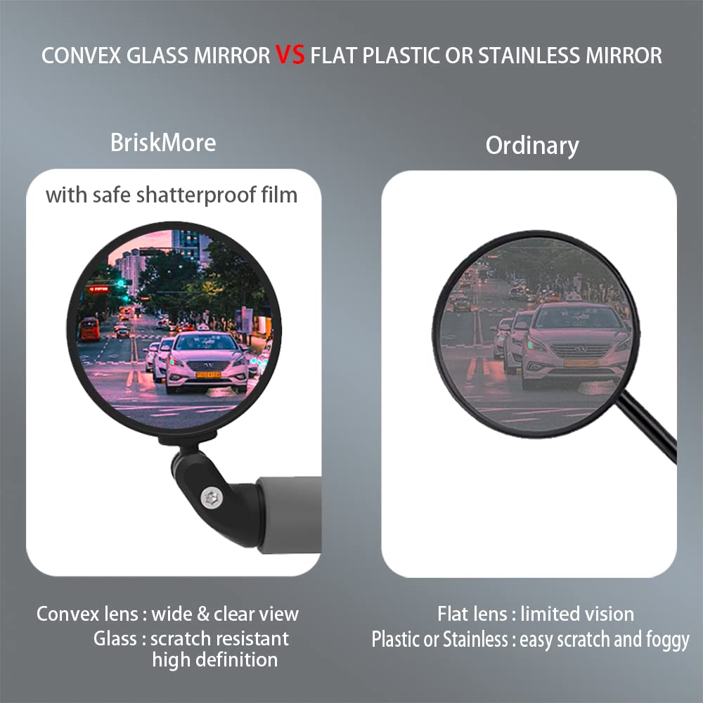 BriskMore Bike Bar End Mirror for Scooter Electric Bikes - HD Glass Convex Lens Rearview Mirror, Safe Cycling, Easy to Install 1