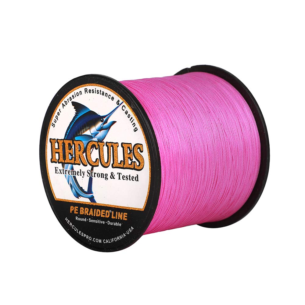 Hercules Braided Fishing Line 1500M 1640Yds 10Lbs-200Lbs Pe Superline 8 Strands (Pink 15Lb/6.8Kg 0.16Mm)