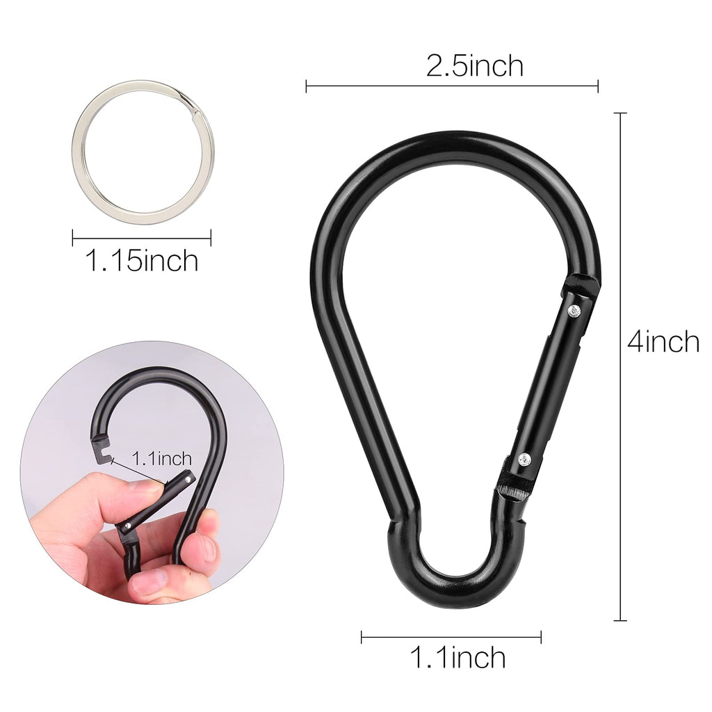 10Pcs 4''/10Cm Large Carabiner Clip,Strong Unlocking Caribeaner Keychain Pack For Backpack Hook, Light Duty Paracord Umbrella E