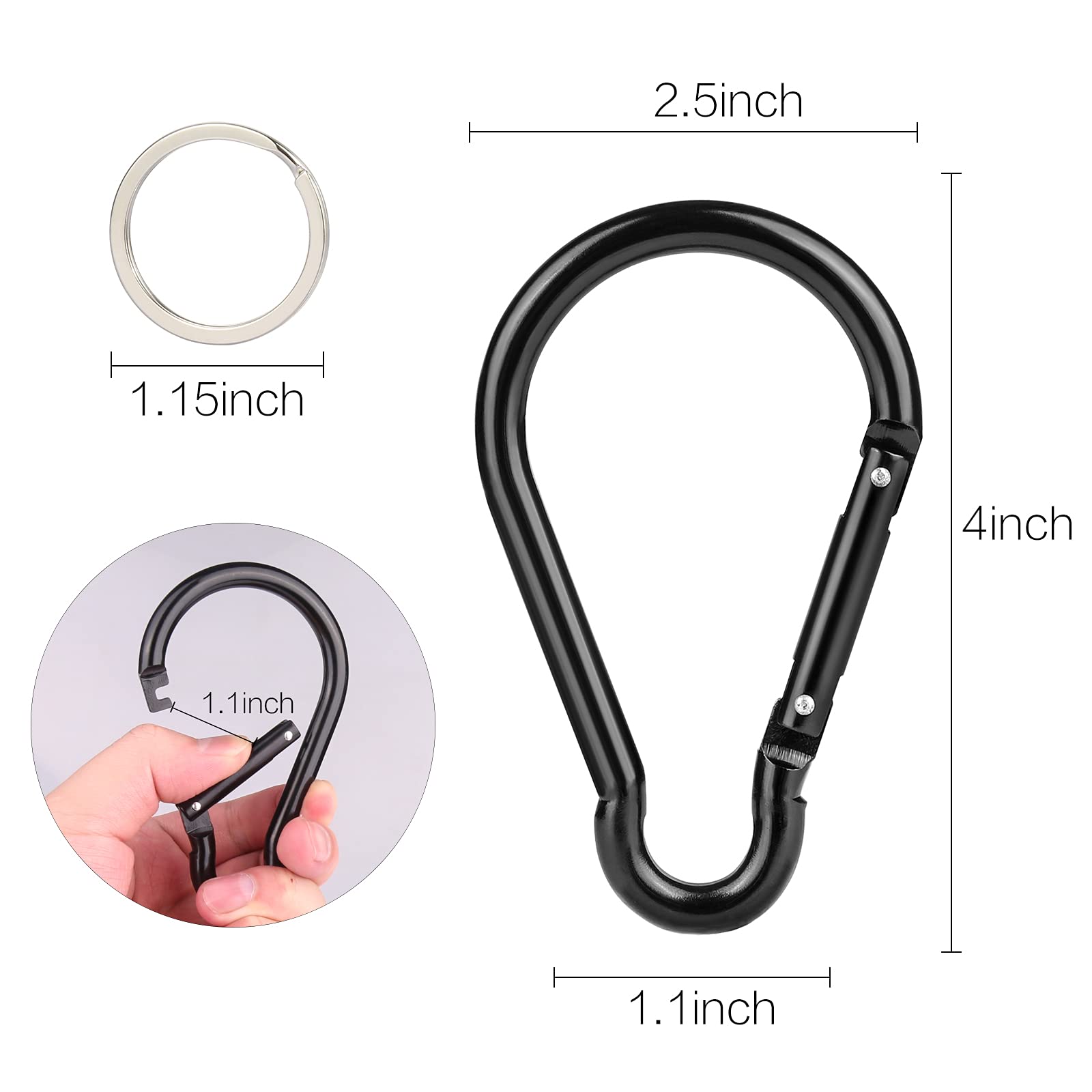 10Pcs 4''/10Cm Large Carabiner Clip,Strong Unlocking Caribeaner Keychain Pack For Backpack Hook, Light Duty Paracord Umbrella E