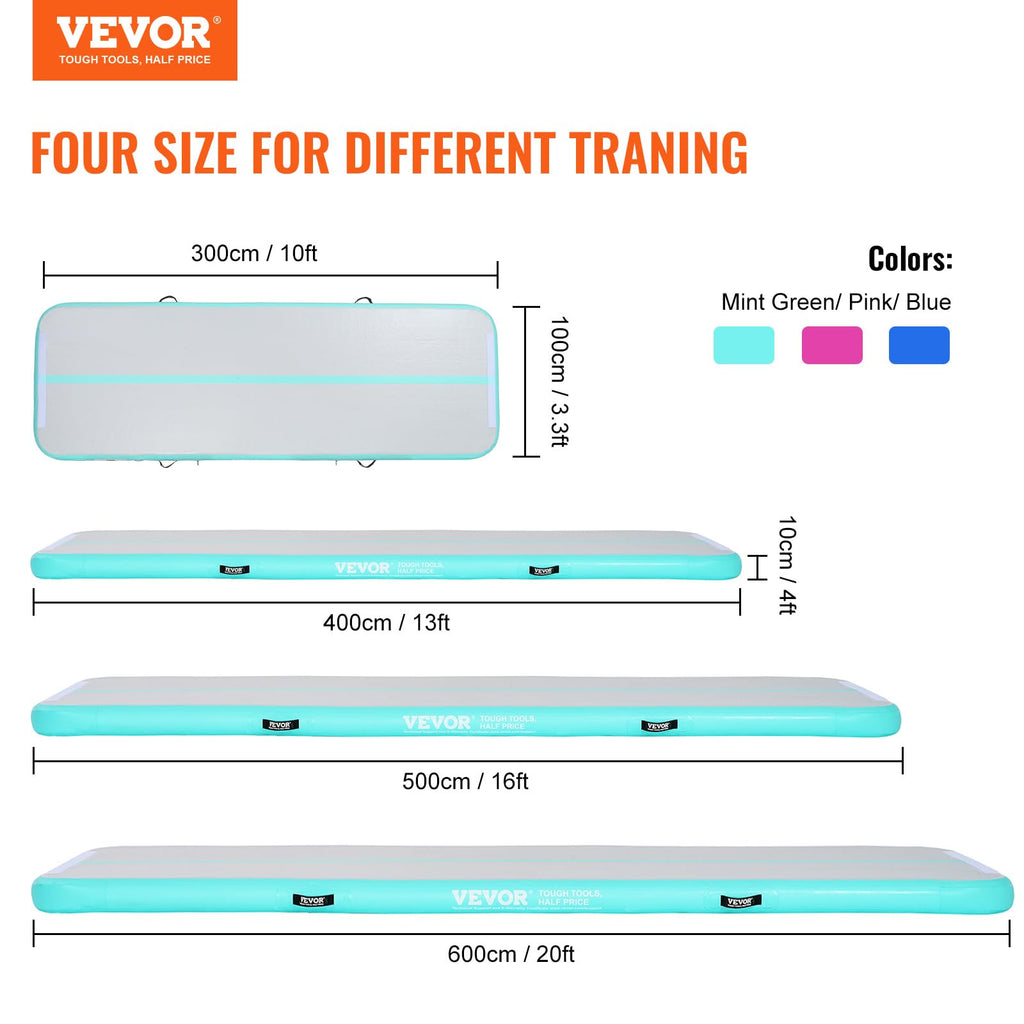Vevor Gymnastics Air Mat, 4 Inch Thickness Inflatable Track With Electric Pump, Training Mats For Home Use/Gym/Yoga/Cheerleading