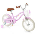 HONEY JOY Kids Bike, 14 Inch Purple Toddler Bikes w/Training Wheels, Handbrake & Coaster Brake, Fully Enclosed Chain, Adjustable