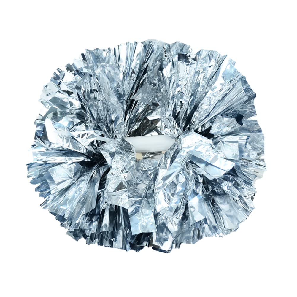 Hooshing 2Pcs Silver Pom Poms Cheerleading With Baton Handle For Team Spirit School Sports Dance Cheering