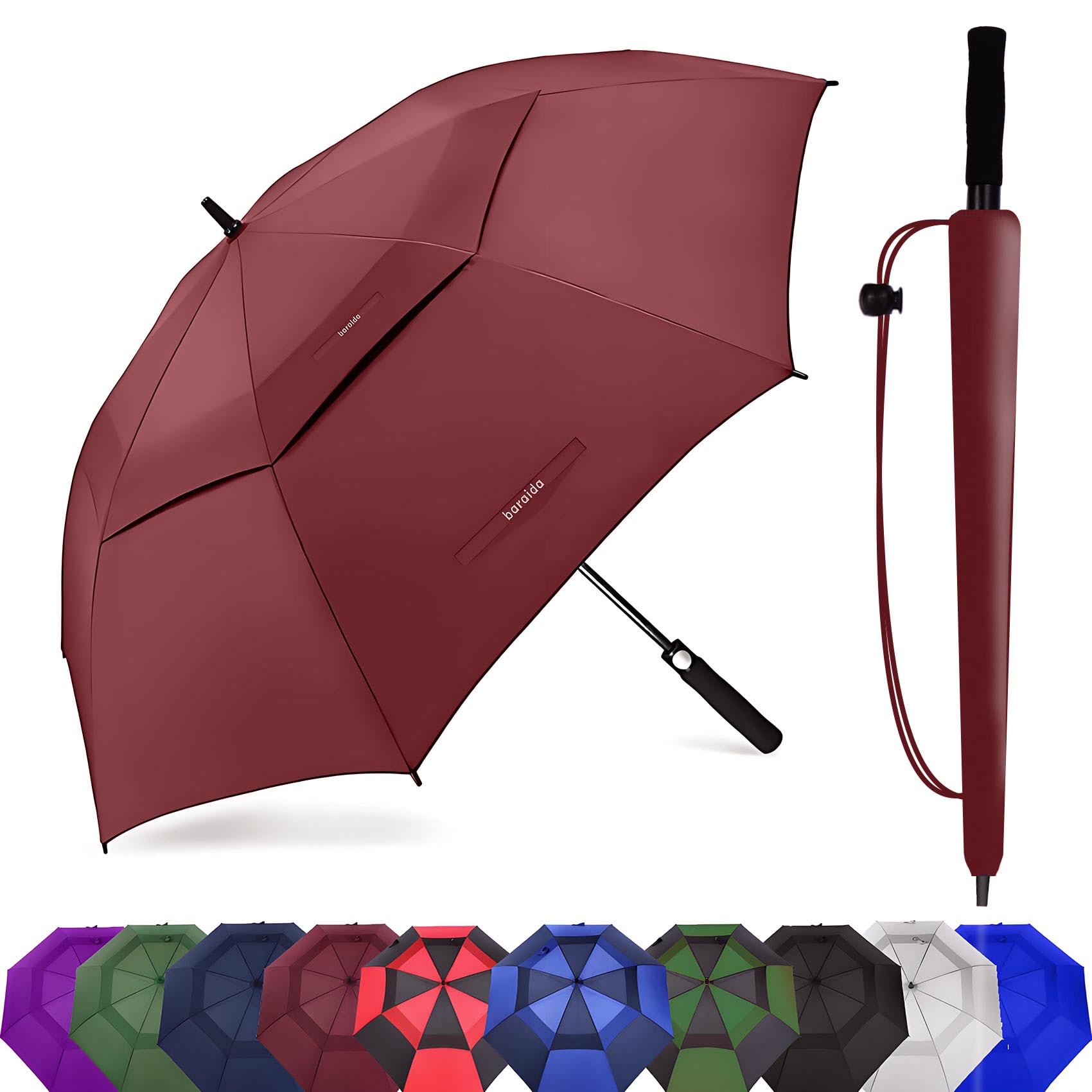 Baraida Golf Umbrella Large 62/68/72 Inch, Extra Large Oversize Double Canopy Vented Windproof Waterproof Umbrella, Automatic Op
