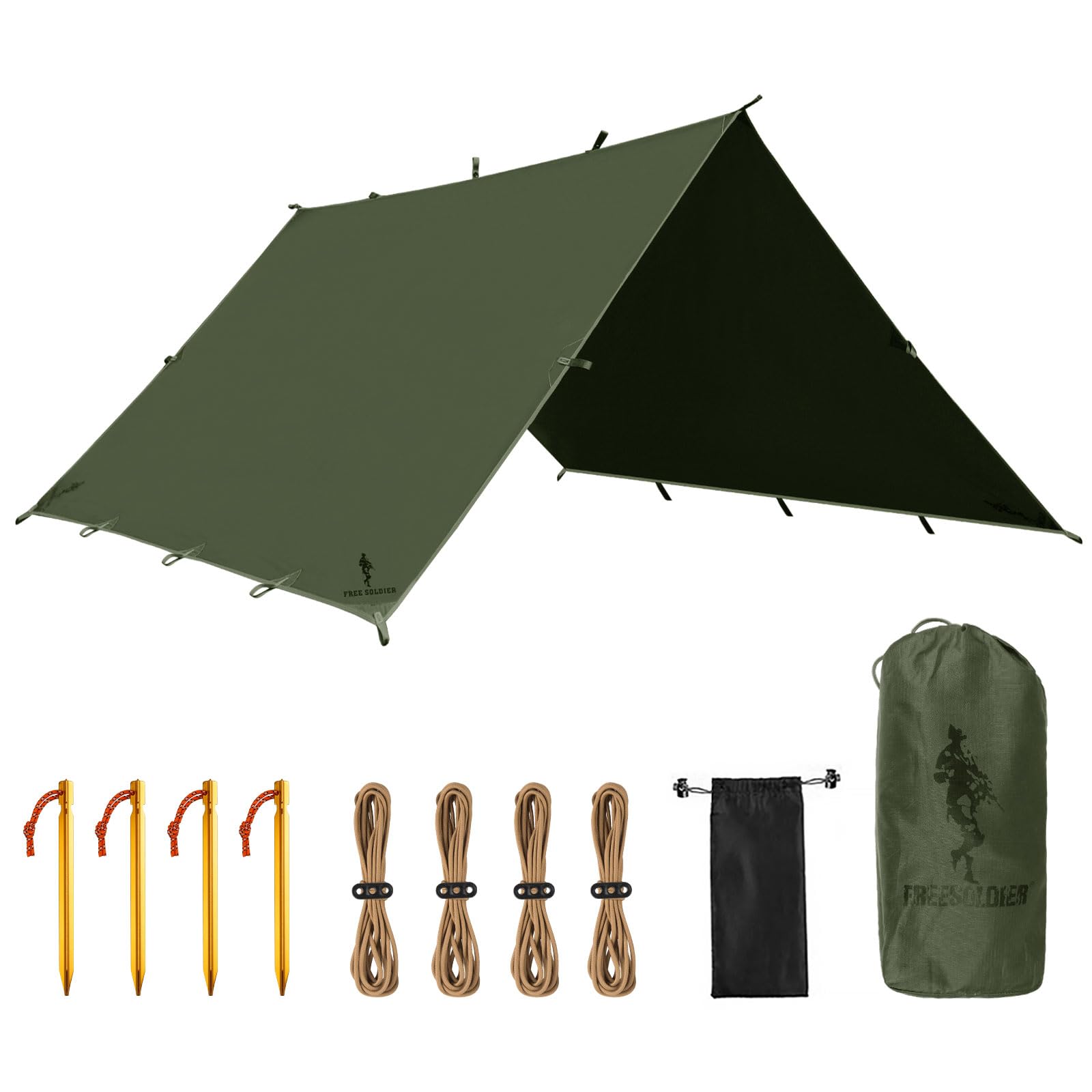 Free Soldier Camping Tarp Waterproof Portable Multifunctional Outdoor Camping Traveling Awning Backpacking Shelter Rain Tarp (Da