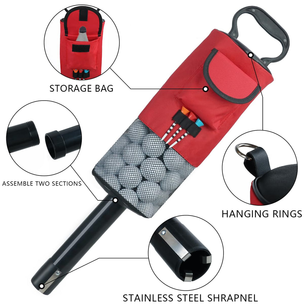 How True Golf Ball Retriever, Portable Shag Bag Golf Ball Pick Up With Removable Plastic Tube, Pocket Shagger Storage, Red